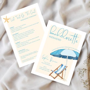 Last Toast On The Coast Bachelorette Itinerary, Coastal Bachelorette Party Invitation, Beach Bachelorette Weekend, Editable Canva Template