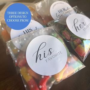 Wedding Favor Bags His Favorite Her Favorite Our Favorite, Favor Labels and EMPTY Bags, Custom DIY Wedding Candy Favor Bags with Stickers
