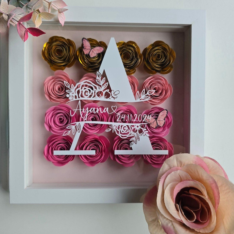Personalised Monogram Name Paper Flower Shadow Box Frame| Hand Rolled ...