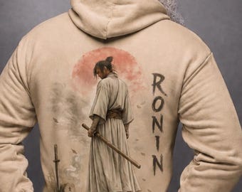 Moletom com capuz Ronin Samurai | Estampa nas costas com kanji japonês de guerreiro