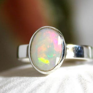 Oval Opal Ring: Sterling Silver, Size 6.5