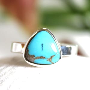 Tiny Turquoise Triangular Ring: Natural Cab Stone, Size 7.5