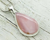 Big Andean pink opal pendant all natural cabochon teardrop shape pink color set on sterling silver 925 mount natural peruvian opal stone