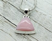 Andean pink opal pendant all natural cabochon triangular pink color set on sterling silver 925 mount natural peruvian pink opal stone