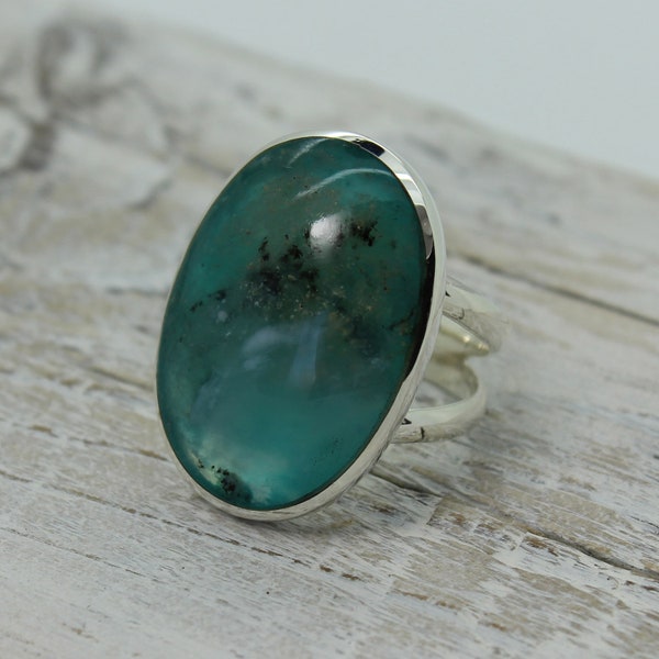 Unique scenic teal blue Opal ring opal stone Peruvian blue Opal stone set on 925 sterling silver quality solid silver nickel free silver