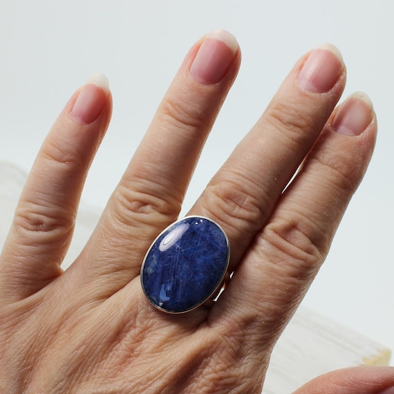 Sodalite Ring Oval Shape Natural Blue Sodalite Stone Set on