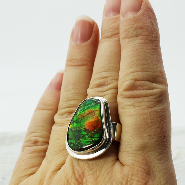 Ammolite ring sterling silver genuine Ammolite stone jewelry Etsy