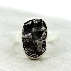 Stunning Meteorite stone ring freeform shape natural meteorite ring sterling silver unisex from Argentina campo del cielo for men f