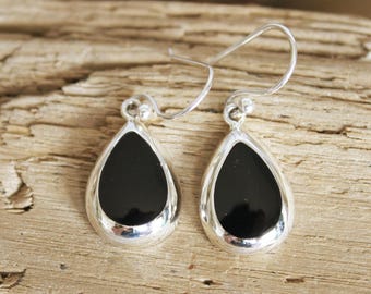 Sterling Silver Earrings: Teardrop, Mother of Pearl, Obsidian, Spiny Oyster