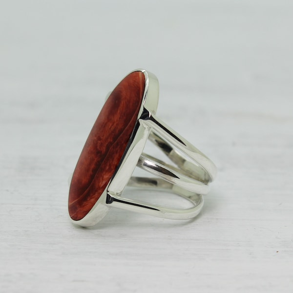 Superbe bague élégante en Huître épineuse et argent sterling 950, Spondylus naturel bague couleur rouge pour femme sans nickel