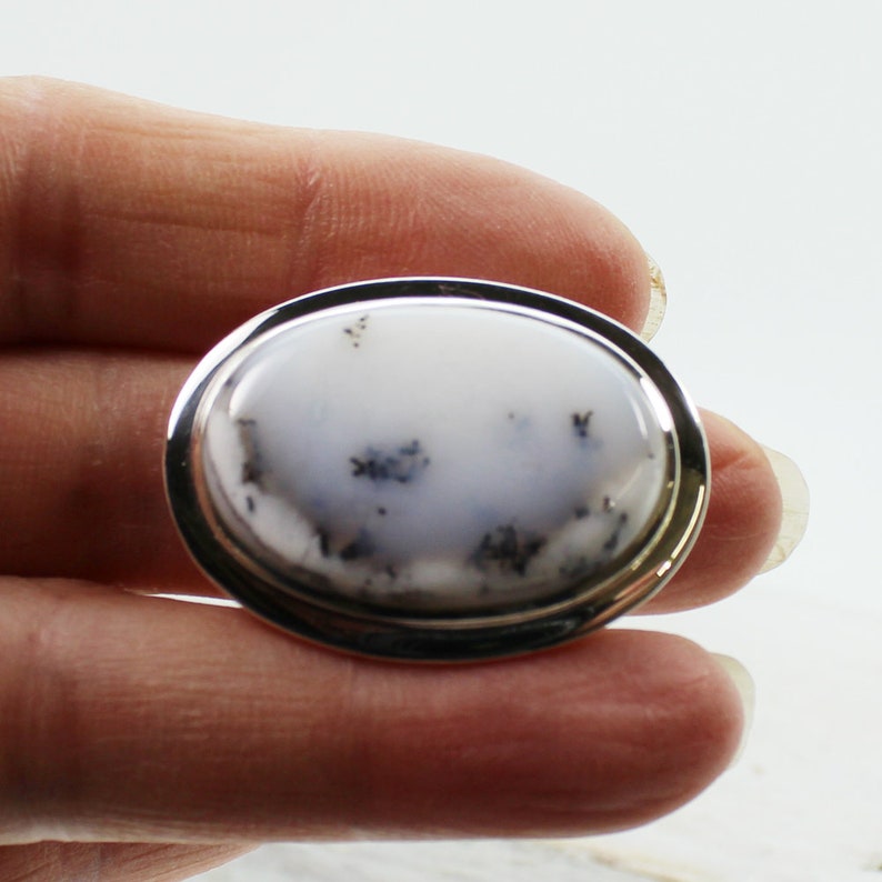 Dentritic opal or agate stone ring oval shape top quality bezel sterling silver 925 natural stone jewelry best quality rings solid silver