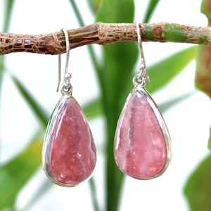 Rhodochrosite dangling earrings, pink earrings, womans earrings, teardrop shape earrings, natural Rhodochrosite stone , earrings 925 silver