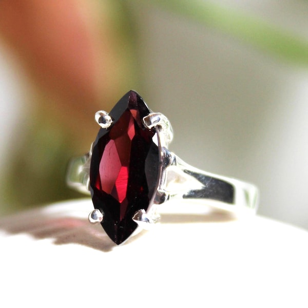 Marquise Granat Ring, 925 Sterling Silber Krappen, Januar Geburtsstein, Größe 6,5