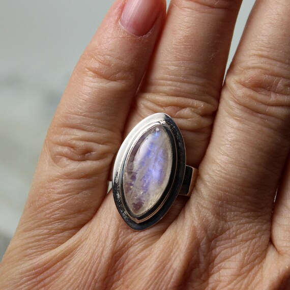 Giant blue moonstone ring. Got this for 20 bucks. It was in rough