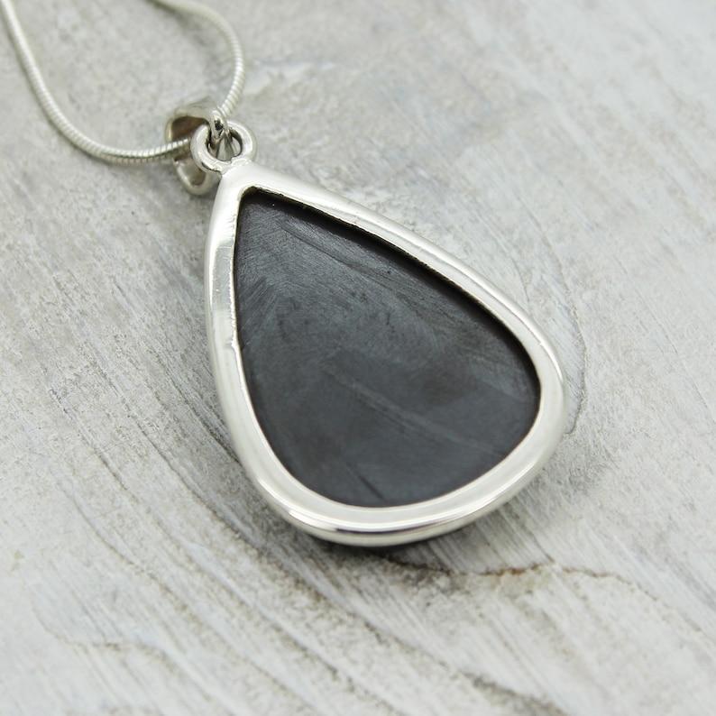 Hematite stone pendant teardrop shape all natural cabochon silver color shiny stone set on sterling silver 925 mount natural quality jewelry