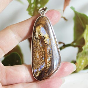 Australian Boulder Opal Pendant: Freeform 925 Silver Unisex Jewelry