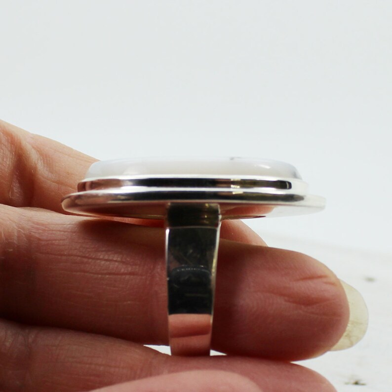Dentritic opal or agate stone ring oval shape top quality bezel sterling silver 925 natural stone jewelry best quality rings solid silver