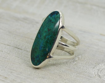 Wow... Chrysocolla ring set on sterling silver 925 natural Chrysocolla teal blue ring set on solid silver good quality jewelry