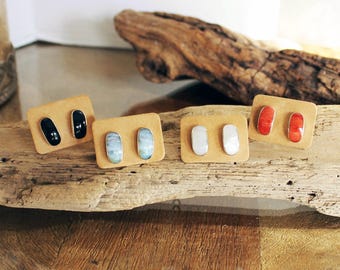 Stone Stud Earrings: Obsidian, Opal, Mother of Pearl, Spiny Oyster