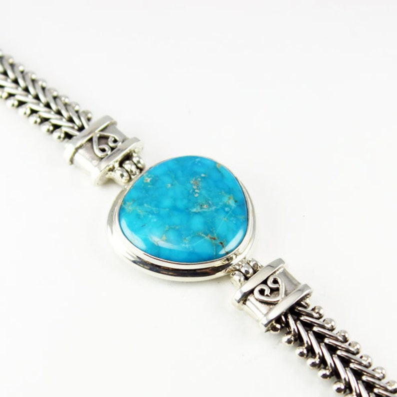 Stunning Blue American Turquoise bracelet handmade with a natural Turquoise stone and 925 sterling silver vintage bali wrist bracelet