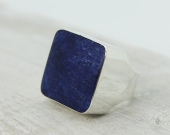 Blue Sodalite unisex ring made of natural Sodalite stone and 925 sterling silver men ring simple square stone ring blue sodalite stone ring