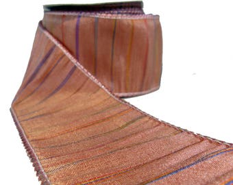 Rose Faux Silk With Multi Colored Stripes Wired Ribbon  2.5" Wide By The Roll 10 Yards