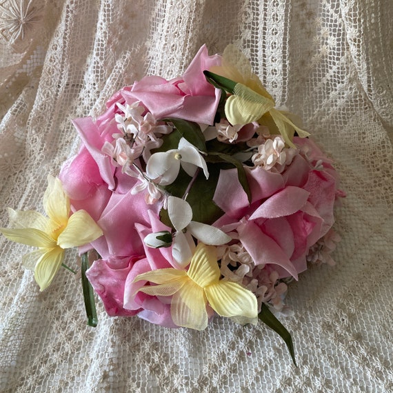 Lord & Taylor Spring Flower Hat Pink Roses Yellow… - image 7