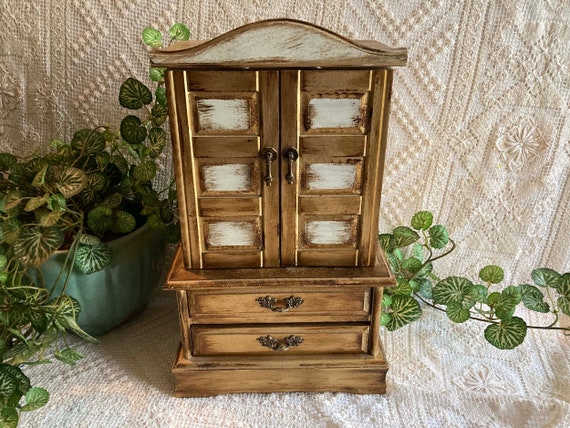 Jewelry Box Armoire Solid Wood Brass Hardware Mad… - image 1