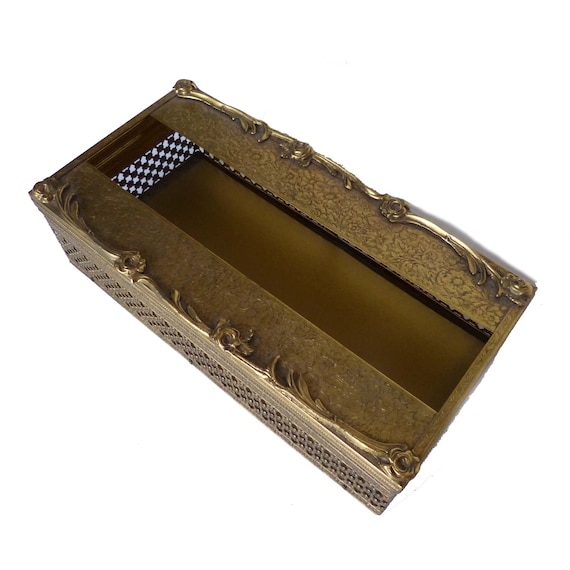 Hinged Gold Ormolu Vanity Gold Plated Tissue Box … - image 1