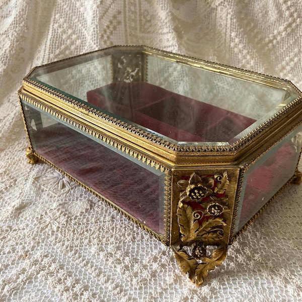 Gold Glass Jewelry Box Etsy