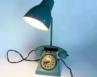 Vintage Trea Boye Turquoise Telephone Shaped Clock - Lamp Cone
