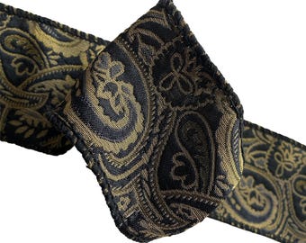 Wired Ribbon 5 Rolls  Black And Bronze Paisley Floral 2.5" Wide 10 Yards 1/2 Price