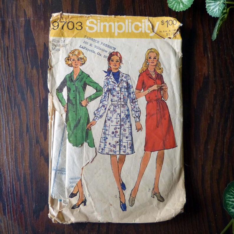 Simplicity 9703 Vintage Sewing Pattern Women's Shirt Dress | Etsy