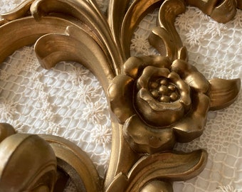 Vintage Syroco Floral Vine Gold Plastic Wall Candle Sconces