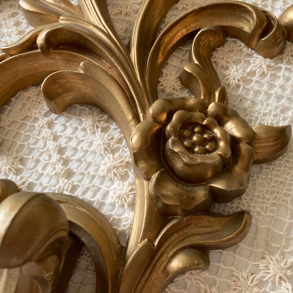 Vintage Syroco Floral Vine Gold Plastic Wall Candle Sconces