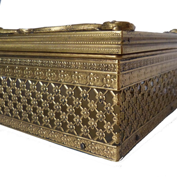 Hinged Gold Ormolu Vanity Gold Plated Tissue Box … - image 2