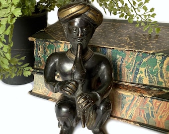 Bronze Indian Snake Charmer With Pungi Flute Sculpture