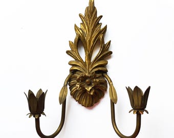 Wall Candle Sconce Gilded Acanthus Metal Arms Candle Holders
