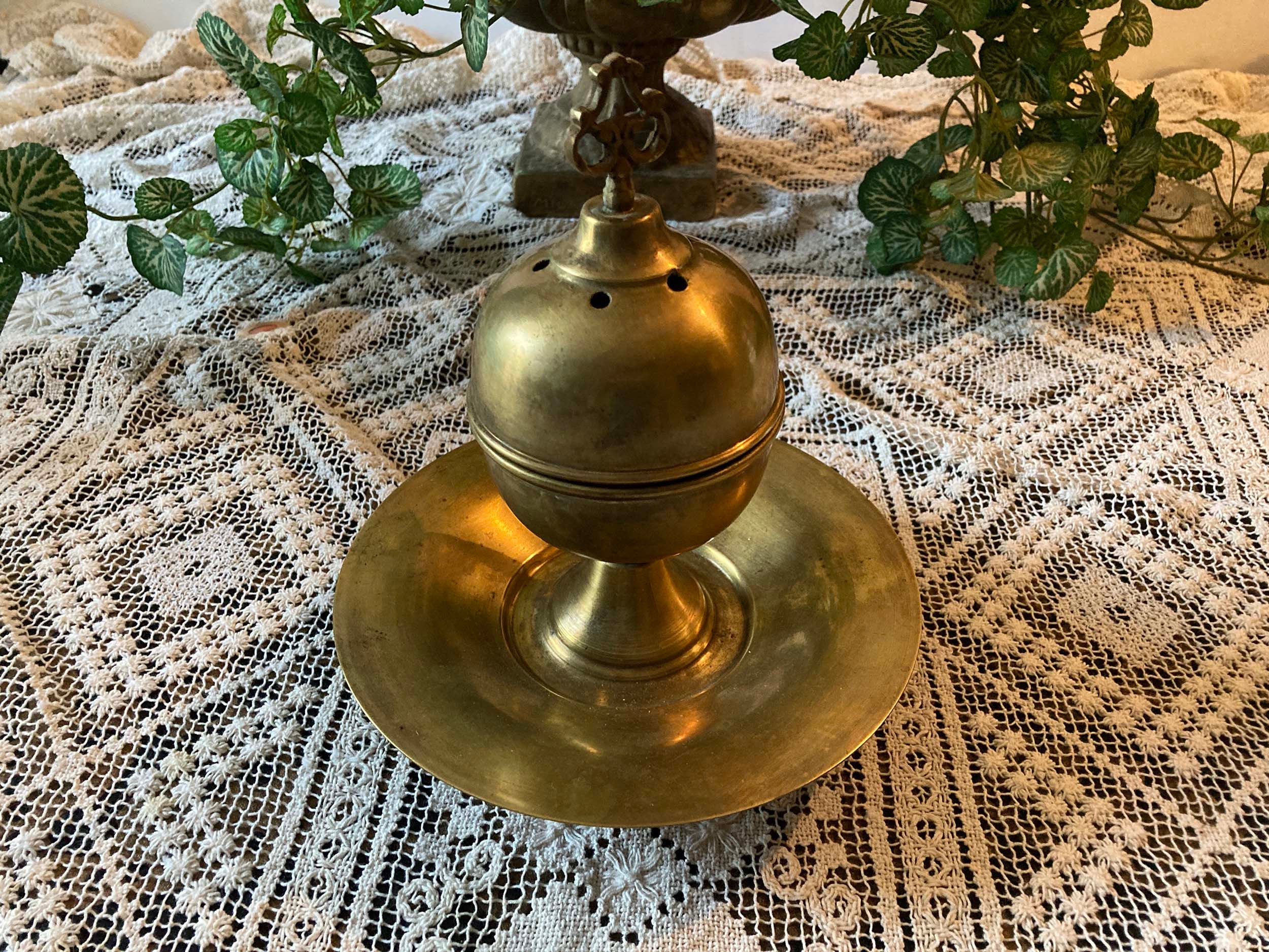 Censer, 6 tall, brass with ornate floral design