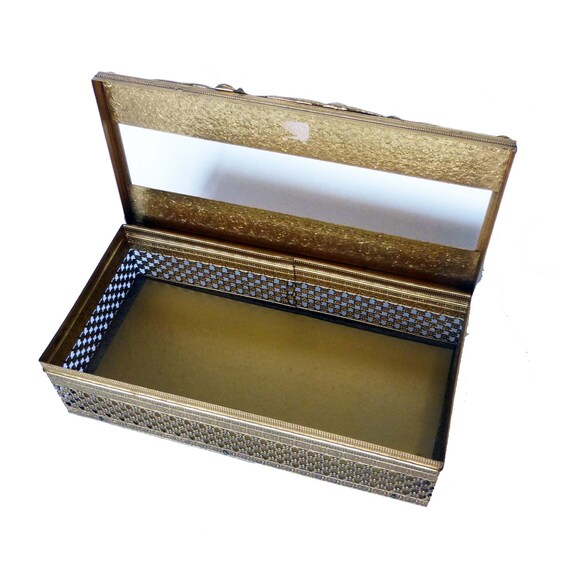 Hinged Gold Ormolu Vanity Gold Plated Tissue Box … - image 4