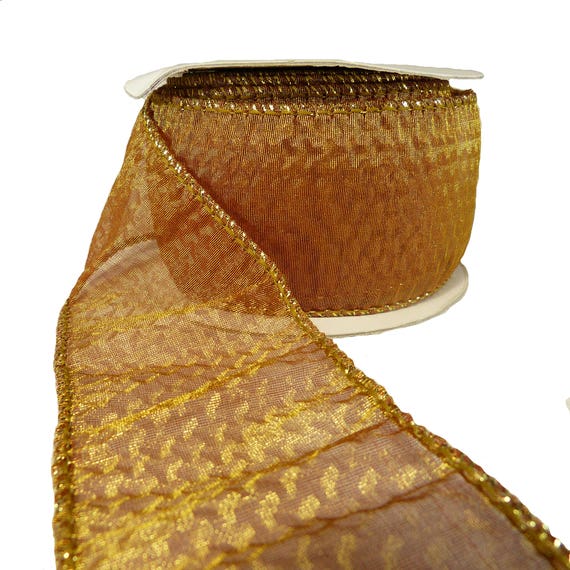 2.5 x 10 Yards Organza Ribbon With Wired Edge - Gold