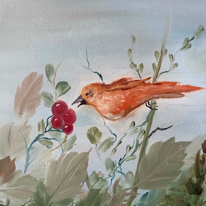 Bird Eating Berries Original Oil Painting Beautiful Soft Colors Signed ...