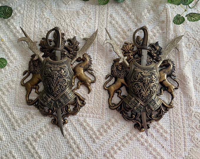 Spanish Revival Wall Decor Metal Swords Breastplate Halberds Lion Coat