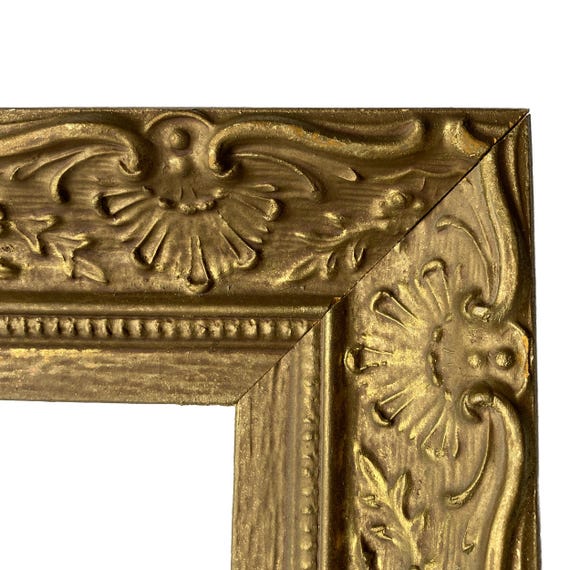 Vintage Gold Pressed Wood Frame Shell & Floral Design 14" x 10"