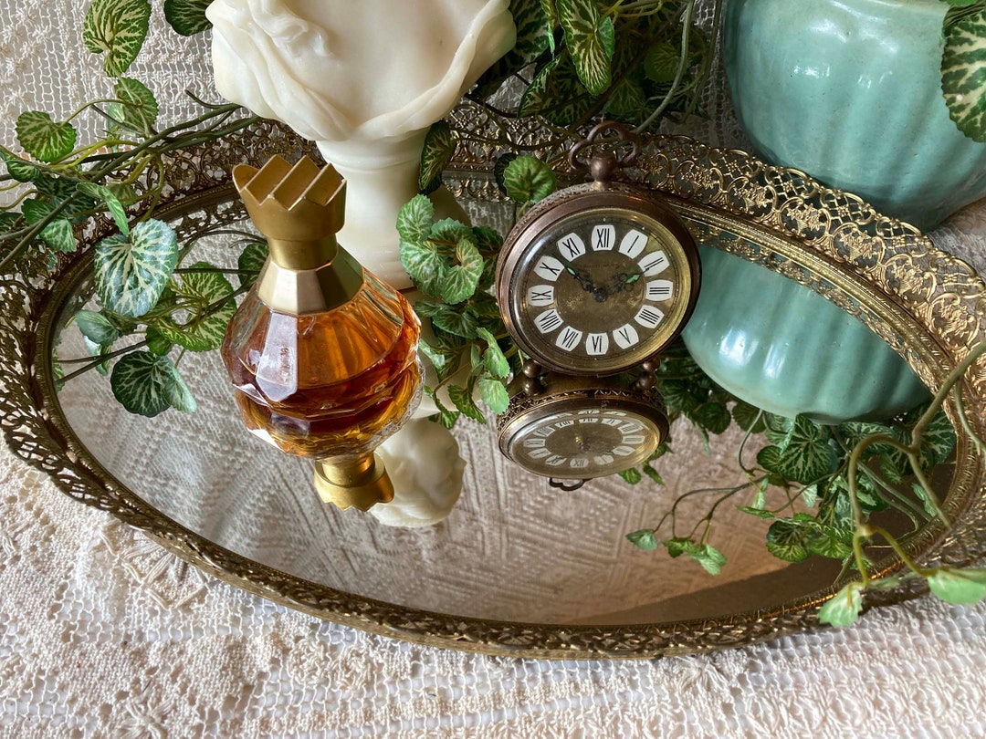 Oval Mirrored Vanity Tray Intricate Gold Plated Brass Floral Etsy