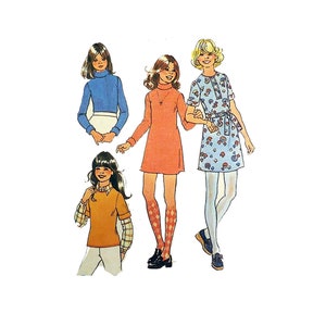 Simplicity Vintage Pattern 7106 Girls short Dresses Or Tops 1970&#39;s