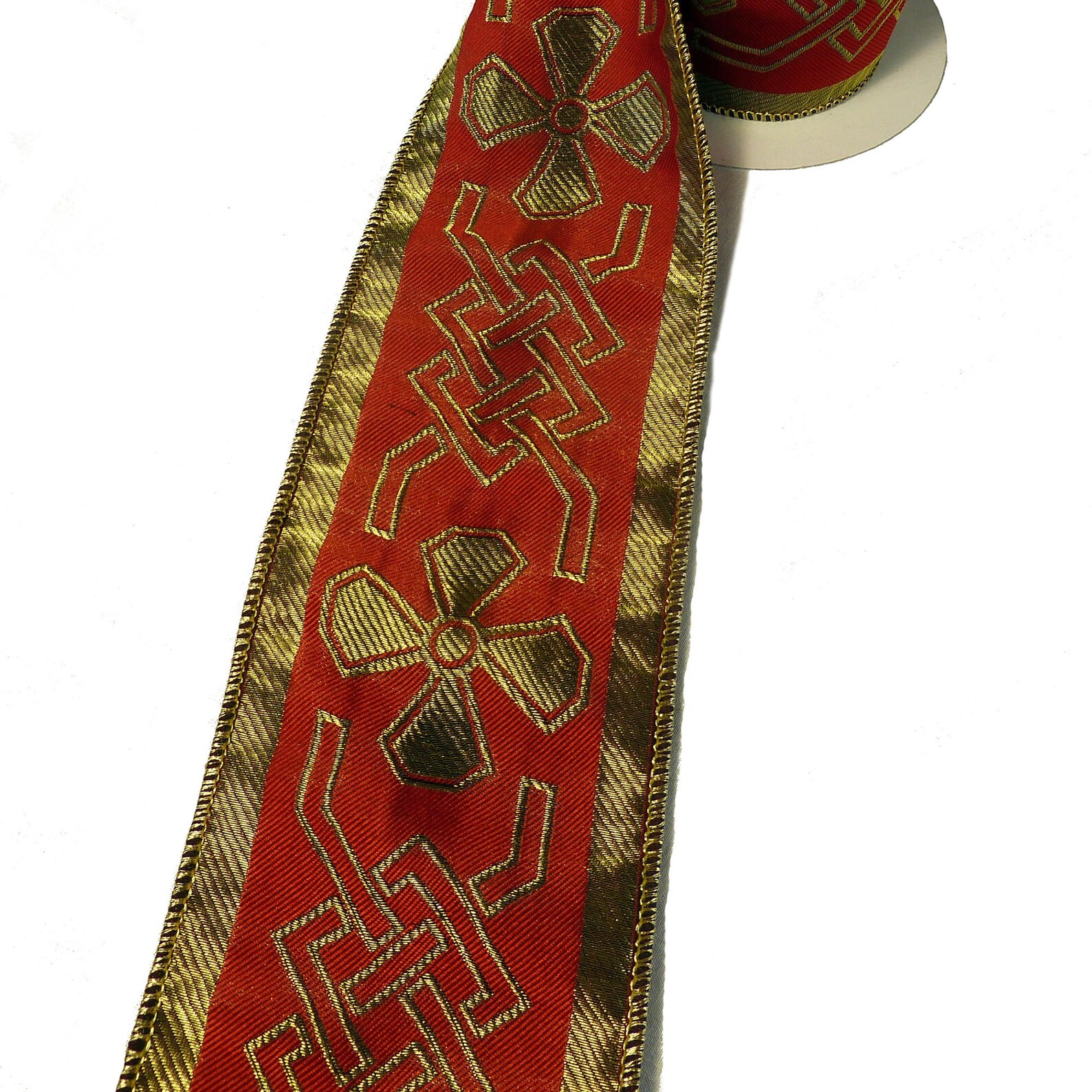 Celtic Rope Ribbon Wired Ribbon 4 Rolls Red & Bronze Celtic Knot and Cross 4