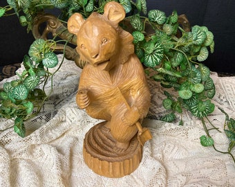 Beautifully Carved Wooden Russian USSR Bogorodsk Bear