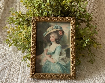 Gold Ornate Roses Composite Wood Rectangle Frame French Portrait Under Glass Vintage