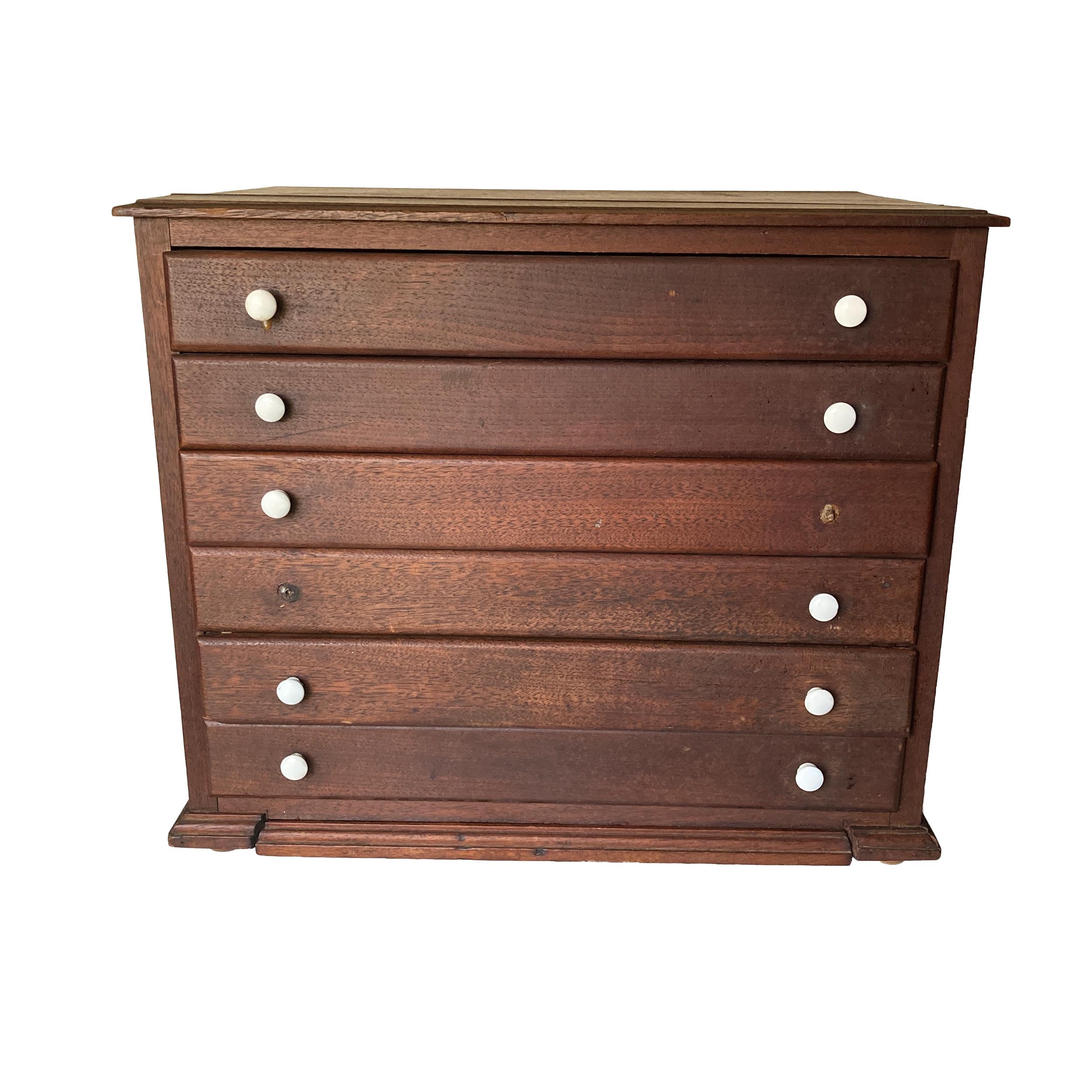 Antique Watchmaker Spool Collector Cabinet 7 Drawers Wooden Chest
